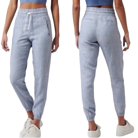 ATHLETA Cabo Linen Jogger Blue Elastic Waist Sz 14 - Picture 1 of 10